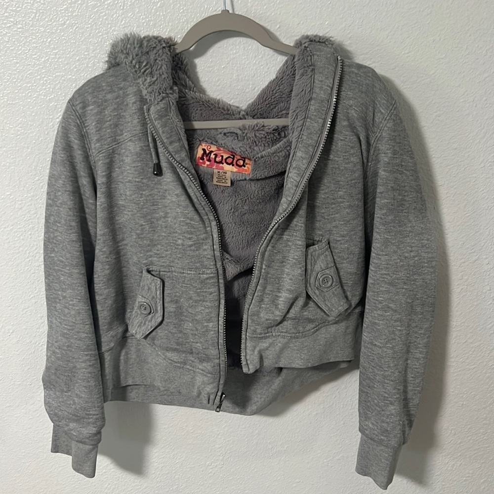 Fuzzy gray kids Mudd coat